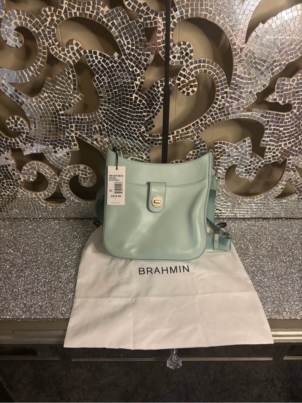 Brahmin Small Leia Mint Austral Leather Crossbody Bag
